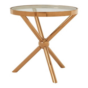 Premier Housewares Round Rose Gold Side Table, Gold, 60cm