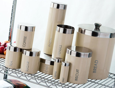 Premier Housewares Tea Coffee and Sugar Canisters White