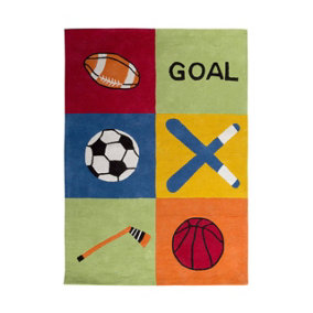 Premier Kids Sport Rug - Football, Hockey, Goal Text