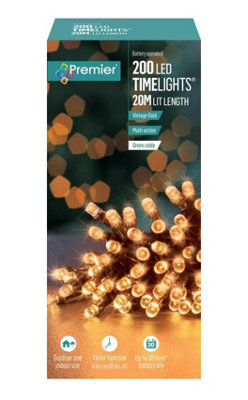 Premier Multi Action Battery Operated Time Lights - 200 Led - Vintage Gold