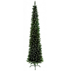 Premier Pencil Pine Christmas Tree - Frosted Snow - Green - 2m