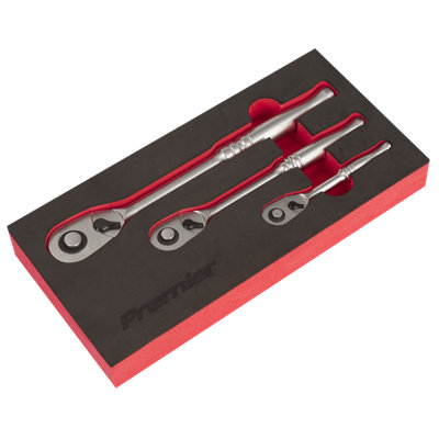 Premier Platinum Ratchet Wrench Set 3 Pcs Pear-Head Flip Reverse 1/4" 3/8" 1/2"