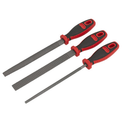 Premier Rasp File Set 3 Pcs Flat/Half Round/Round 200mm Ergonomic Durable AKR03