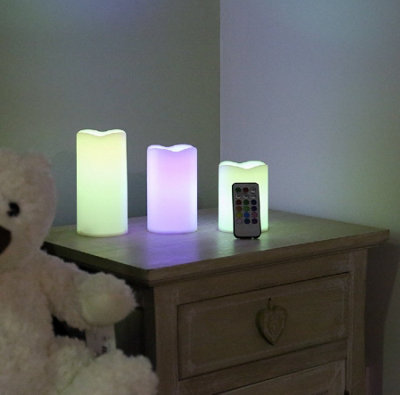 Premier Set of 3 Multi Action Colour Changing LED Candles with Remote DIY at B&Q