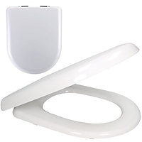 Premier White Soft Close WC Toilet Seat D Shape Top Fix Adjustable Hinges Chrome