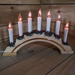 Premier Wooden Christmas Candle Bridge Arch with 7 Flickering Candle Bulbs Mains Operated