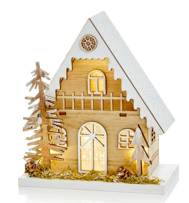 Premier Wooden Light Up Christmas House Scene