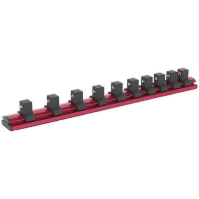 Premium 1/2 Inch Square Drive Bit Holder with 10 Socket Capacity and Retaining Rail Storage
