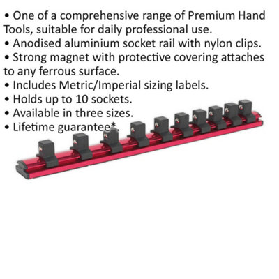 Premium 1/2 Inch Square Drive Bit Holder with 10 Socket Capacity and Retaining Rail Storage