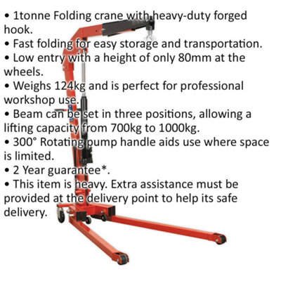 Premium 1 Tonne Low Profile Folding Engine Crane with Rotating Hook and ...