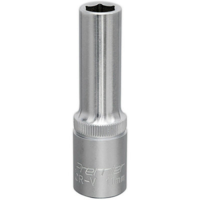 Premium 11mm Deep Drive Socket - 1/2 Inch Square Chrome Vanadium Tool