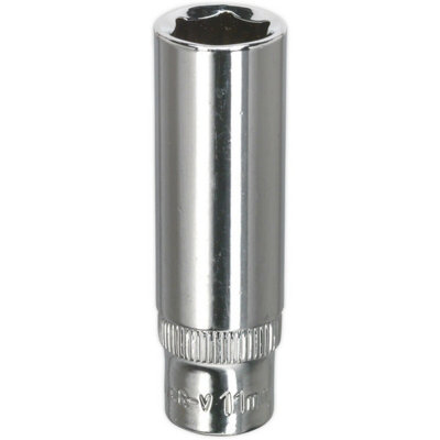Premium 11mm Deep Drive Socket - Chrome Vanadium 1/4 Inch Square Drive Tool