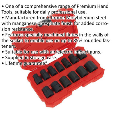 Premium 13 Piece Lock-On Impact Socket Set with Phosphate Finish