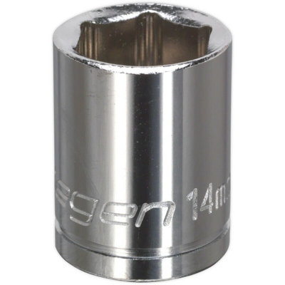 Premium 14mm Chrome Plated Drive Socket - 3/8" Square Drive in High Grade Carbon Steel