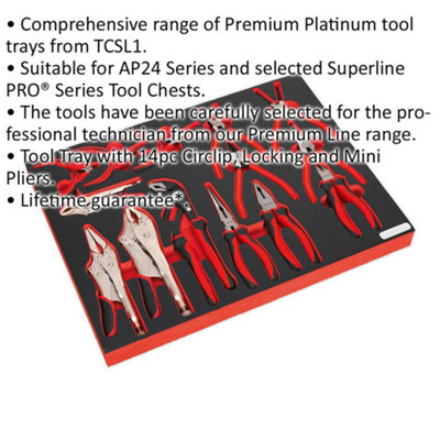 PREMIUM 14pc Pilers Set with 530 x 397mm Tool Tray - Curved Combination Circlip