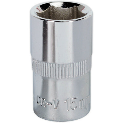 Premium 15mm Forged Steel Drive Socket - 1/2 Inch Square Drive with Polished Chrome Finish