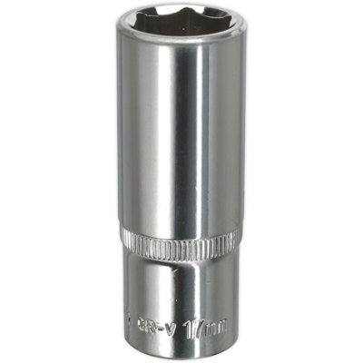 Premium 17mm Forged Steel Deep Drive Socket - 3/8" Square Drive with Polished Chrome Finish