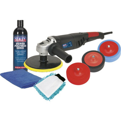 Premium 180mm Electric Car Polisher Kit with Foam Buffing Heads - 1100W 230V Power