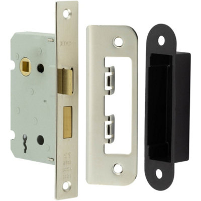 Premium 2 Lever Sashlocks with Square Forend and Radiused Strike Plate - 65mm Nickel Finish - Door Lock
