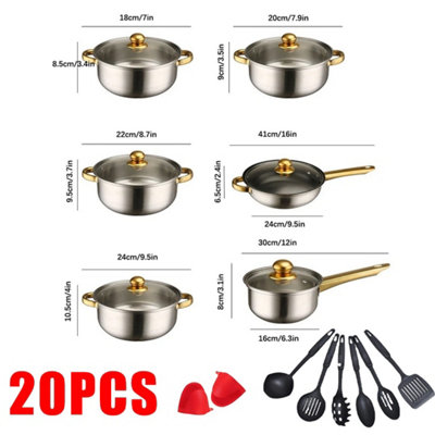 Premium 20-Piece Non-Stick Stainless Steel Cookware Set for All Hob ...