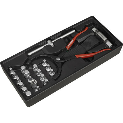 Premium 21 Piece Oil Filter Wrench and Drain Key Tool Set with Modular Tray