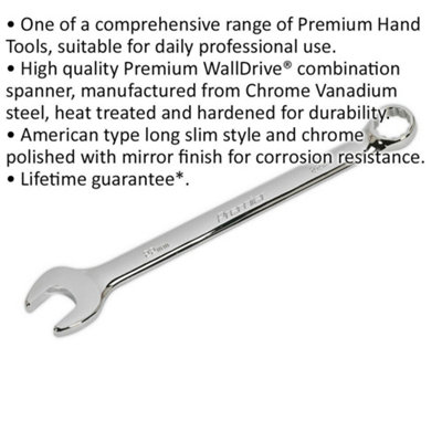 Premium 22mm Steel Combination Spanner - Long Slim Chrome Vanadium Wrench for Professionals