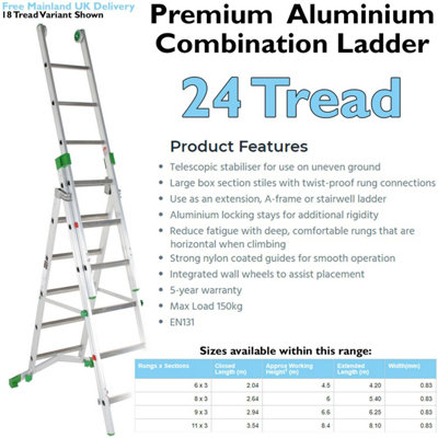 Premium 24-Rung 3-Section Combination Ladder for Safe and Versatile Use