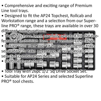 Premium 26 Piece 1/2" Drive Socket Set with Modular Tool Storage Tray
