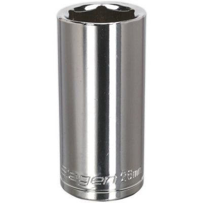 Premium 26mm Chrome Plated Deep Drive Socket - 1/2" Square Drive High Grade Carbon Steel Tool