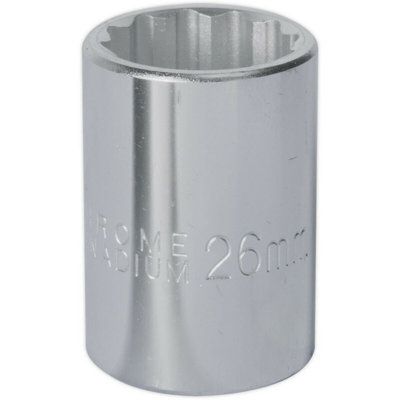 Premium 26mm Chrome Vanadium Forged Steel Drive Socket - 3/4 Inch Square Drive Tool