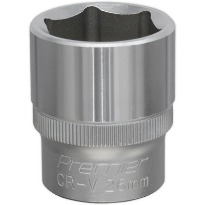 Premium 26mm Chrome Vanadium Steel Drive Socket - 1/2 Inch Square Drive Wrench Tool