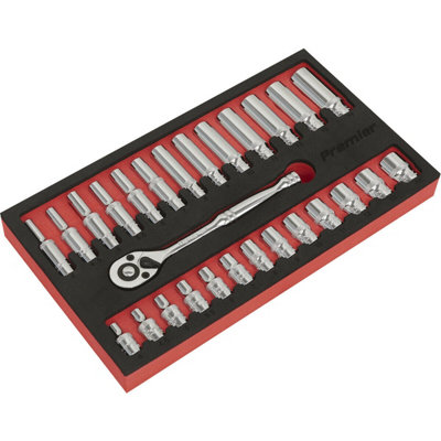 Premium 27-Piece Deep Socket Set with Ratchet Handle - 1/4" Metric Drive