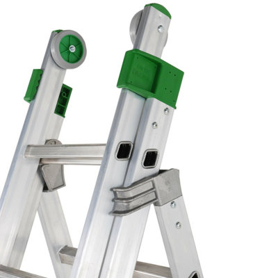 Premium 27-Rung Combination Ladder - 3 Section Extension and Stairwell ...