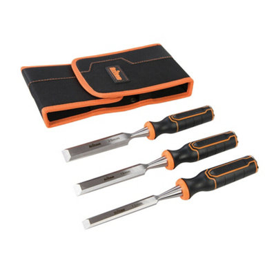 PREMIUM 3 Piece Wood Chisel Set Hardened Steel XL Striking Cap & Through Tang
