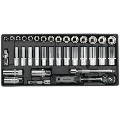 Premium 35 Piece 3/8" Socket Set with Modular Tool Tray for Efficient Tool Storage