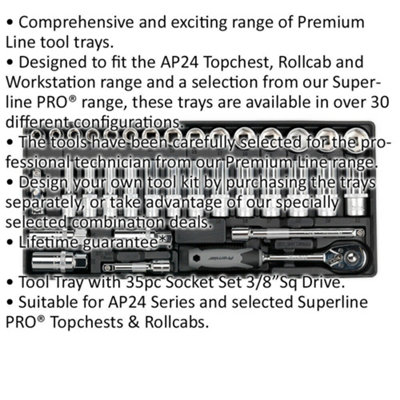 Premium 35 Piece 3/8" Socket Set with Modular Tool Tray for Efficient Tool Storage