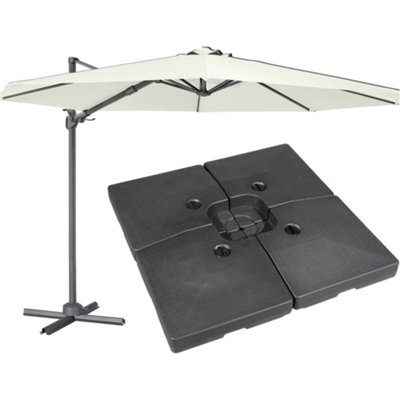 PREMIUM 3m Banana Parasol Cream & 92L Base Set Easy Tilt Swivel Garden Umbrella