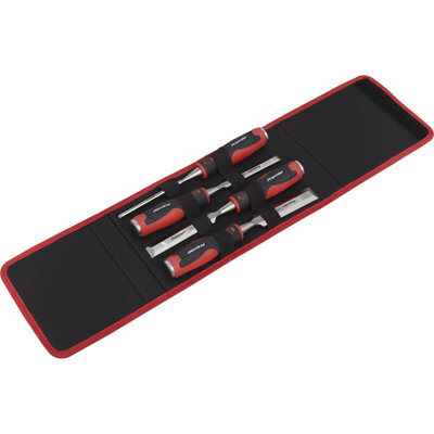 Premium 4 Piece Hammer-Thru Wood Chisel Set with Bevel Edged Blades and Pouch