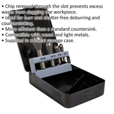Premium 4 Piece Slotted Deburring Countersink Drill Bit Set - 90 Degree ...