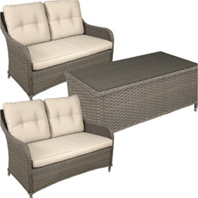Premium 4 Seater Garden Coffee Table Set - 3pc Rattan Wicker Sofa Chair Cushions