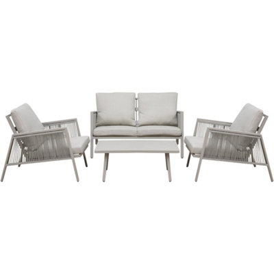 Premium 4 Seater Garden Coffee Table Set - 4pc Grey Aluminium Rope Sofa Cushions