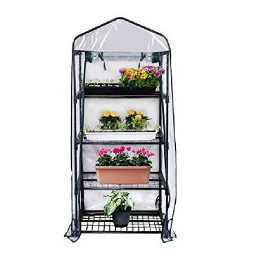 Premium 4 Tier Mini Greenhouse Waterproof Plastic PVC Double Zip Cover Outdoor Garden Flower Grow House - W 51 x D 45 x H 130 cm