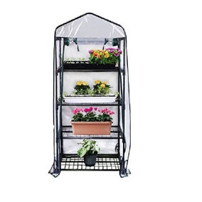 Premium 4 Tier Mini Greenhouse Waterproof Plastic PVC Reinforced Double Zip Cover Indoor Outdoor Garden Balcony Flower Transparent