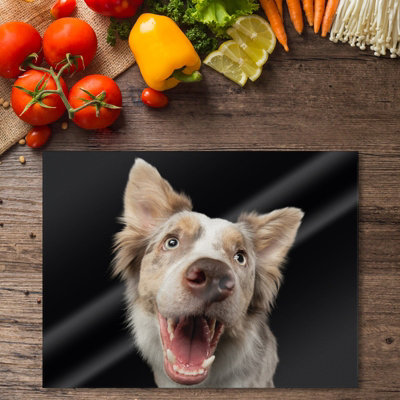 Premium 40 x 30cm 6mm Black Smiley Dog Worktop Saver Chopping Board Toughened