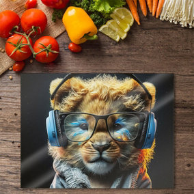 Premium 40 x 30cm 6mm Cool Lion Cub Worktop Saver Chopping Board Toughened
