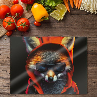 Premium 40 x 30cm 6mm Hooded Fox Glasses Worktop Saver Chopping Board Toughened