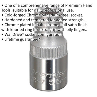 Premium 5.5mm Forged Steel Drive Socket - 1/4 Inch Square Drive Chrome ...