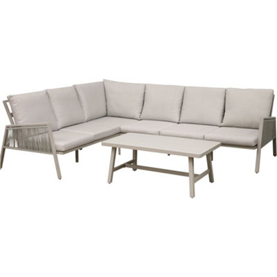 Premium 5 Seater Garden Coffee Table Set Outdoor Aluminium Rope Corner Sofa Grey