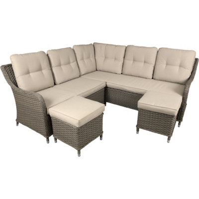 Premium 5 Seater Garden Corner Sofa Set - Rattan Wicker - 2x Footstools Outdoor