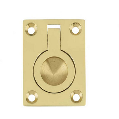 Premium 50x63mm Flush Rings in Polished Brass for Carpentry Projects - Recessed Door Handle